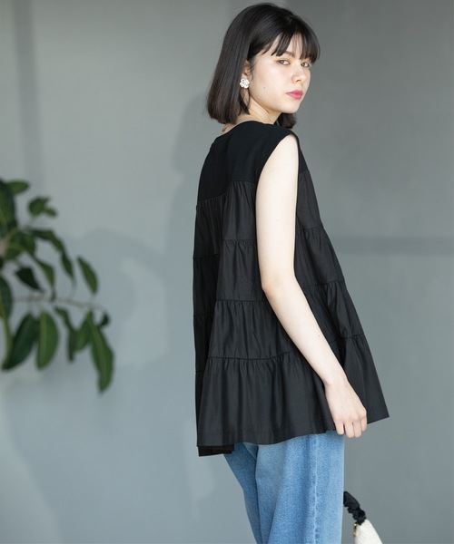 OPAQUE.CLIP(オペークドットクリップ)の「◆ティアードドッキングフレンチスリーブトップス【洗濯機洗い可】(Tシャツ/カットソー・レディース・ホワイト/ブラック/ライトグリーン・36/38/40/42)」の21枚目の写真