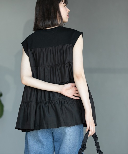 OPAQUE.CLIP(オペークドットクリップ)の「◆ティアードドッキングフレンチスリーブトップス【洗濯機洗い可】(Tシャツ/カットソー・レディース・ホワイト/ブラック/ライトグリーン・36/38/40/42)」の22枚目の写真