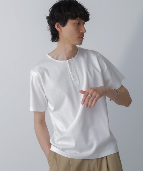 NANO universe(ナノユニバース)の「WEB限定/アンチスメル ヘンリーネックTシャツ 半袖(Tシャツ/カットソー・メンズ・ブラック/ブルーグレー/ホワイト/グレー系その他4・L/M/S/XL)」の1枚目の写真
