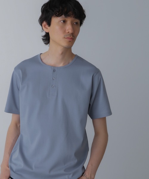 NANO universe(ナノユニバース)の「WEB限定/アンチスメル ヘンリーネックTシャツ 半袖(Tシャツ/カットソー・メンズ・ブラック/ブルーグレー/ホワイト/グレー系その他4・L/M/S/XL)」の3枚目の写真
