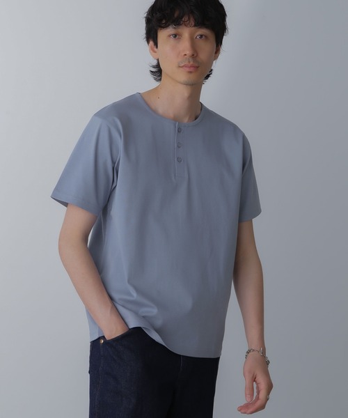 NANO universe(ナノユニバース)の「WEB限定/アンチスメル ヘンリーネックTシャツ 半袖(Tシャツ/カットソー・メンズ・ブラック/ブルーグレー/ホワイト/グレー系その他4・L/M/S/XL)」の11枚目の写真