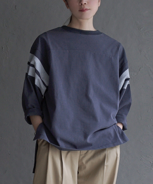 apartment department(アパートメントデパートメント)の「フットボールTシャツ(Tシャツ/カットソー・レディース・アイボリー/グレイッシュブルー/チャコール・M)」の3枚目の写真