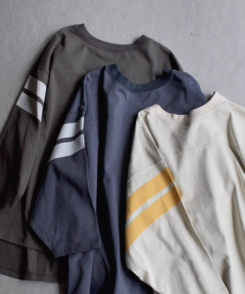 apartment department(アパートメントデパートメント)の「フットボールTシャツ(Tシャツ/カットソー・レディース・アイボリー/グレイッシュブルー/チャコール・M)」の18枚目の写真