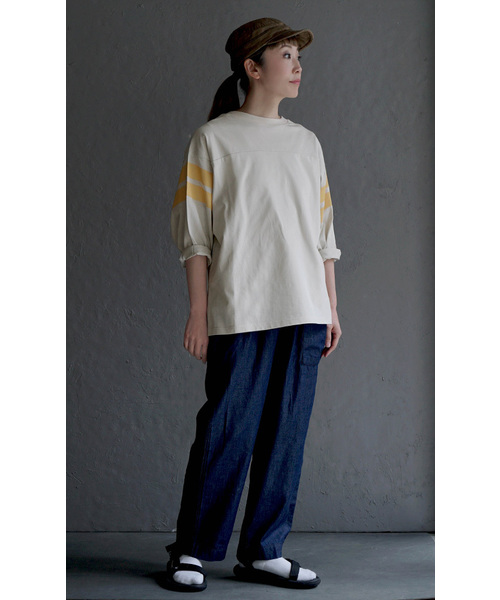 apartment department(アパートメントデパートメント)の「フットボールTシャツ(Tシャツ/カットソー・レディース・アイボリー/グレイッシュブルー/チャコール・M)」の4枚目の写真