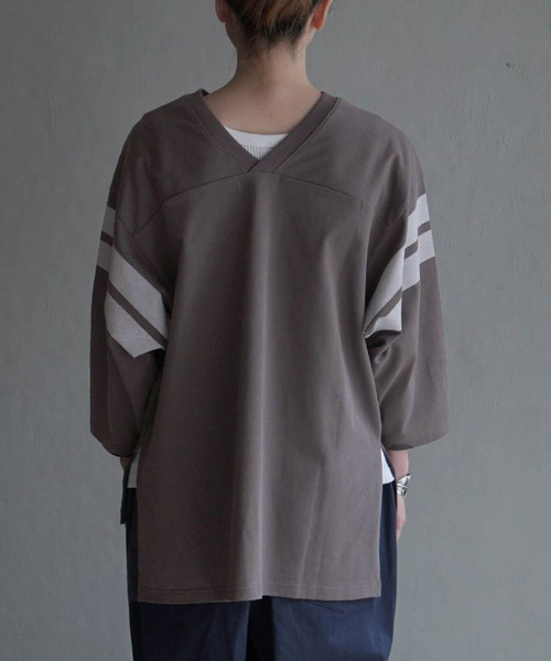 apartment department(アパートメントデパートメント)の「フットボールTシャツ(Tシャツ/カットソー・レディース・アイボリー/グレイッシュブルー/チャコール・M)」の12枚目の写真