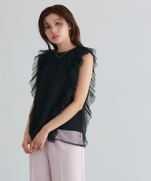 Pierrot(ピエロ)の「チュールフリルカットソー(Tシャツ/カットソー・レディース・ブラック/オフホワイト・M/L)」の22枚目の写真