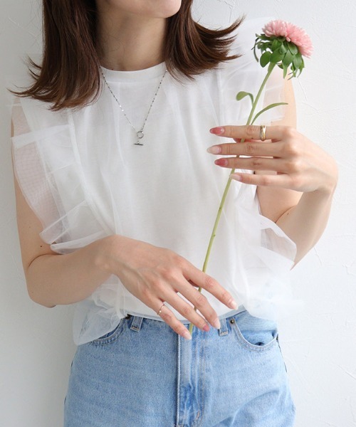 Pierrot(ピエロ)の「チュールフリルカットソー(Tシャツ/カットソー・レディース・ブラック/オフホワイト・M/L)」の12枚目の写真