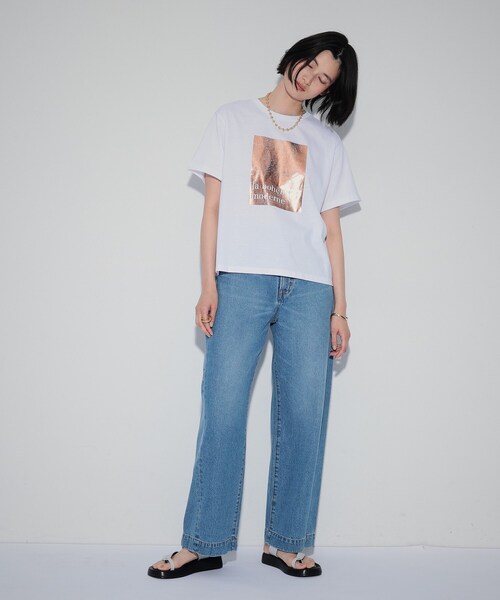 GALLEST（ギャレスト）の「◆GOLD箔プリントT（Tシャツ/カットソー・レディース・ホワイト/グレー/カーキ/ブラック・38）」の5枚目の写真