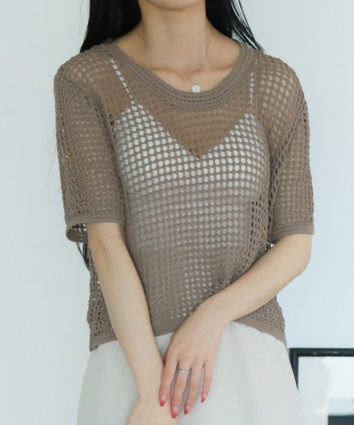 Girly Doll（ガーリードール）の「クロシェサマーニットトップス（ニット/セーター・レディース・ベージュ/モカ/ブラック/ホワイト・F）」の3枚目の写真