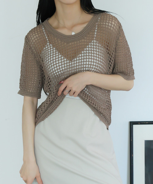 Girly Doll（ガーリードール）の「クロシェサマーニットトップス（ニット/セーター・レディース・ベージュ/モカ/ブラック/ホワイト・F）」の13枚目の写真