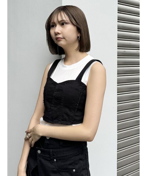 MURUA(ムルーア)の「【SET UP対応】フリンジデニムビスチェ(シャツ/ブラウス・レディース・ブラック/ライトブルー・FREE)」の10枚目の写真