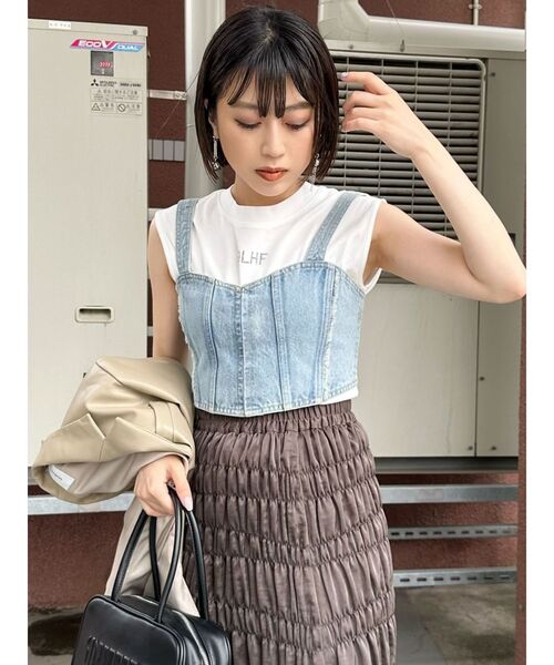 MURUA(ムルーア)の「【SET UP対応】フリンジデニムビスチェ(シャツ/ブラウス・レディース・ブラック/ライトブルー・FREE)」の14枚目の写真