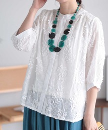 蔦刺繍コットンシャツブラウス