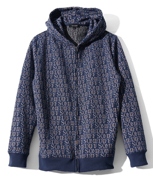 SOMEDIFF（サムディフ）の「【SOMEDIFF】総柄ジャガードフルジップパーカー メンズ（パーカー・メンズ・ホワイト/ネイビー・M/L/XL）」の7枚目の写真