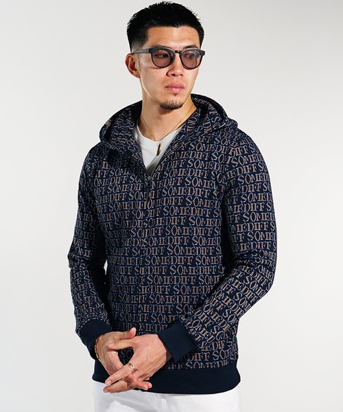 SOMEDIFF（サムディフ）の「【SOMEDIFF】総柄ジャガードフルジップパーカー メンズ（パーカー・メンズ・ホワイト/ネイビー・M/L/XL）」の20枚目の写真