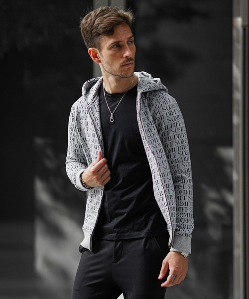 SOMEDIFF（サムディフ）の「【SOMEDIFF】総柄ジャガードフルジップパーカー メンズ（パーカー・メンズ・ホワイト/ネイビー・M/L/XL）」の13枚目の写真