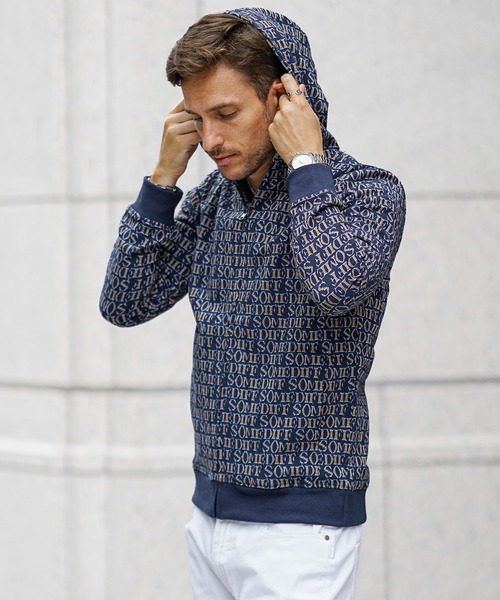 SOMEDIFF（サムディフ）の「【SOMEDIFF】総柄ジャガードフルジップパーカー メンズ（パーカー・メンズ・ホワイト/ネイビー・M/L/XL）」の18枚目の写真