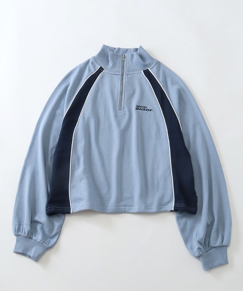 Dickies(ディッキーズ)の「【GENUINE DICKIES/ジェニュインディッキーズ】ショート丈 ハーフジップ プルオーバー(スウェット・レディース・サックスブルー/ブラック/オートミール・L/M)」の3枚目の写真