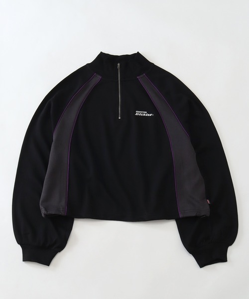 Dickies(ディッキーズ)の「【GENUINE DICKIES/ジェニュインディッキーズ】ショート丈 ハーフジップ プルオーバー(スウェット・レディース・サックスブルー/ブラック/オートミール・L/M)」の1枚目の写真