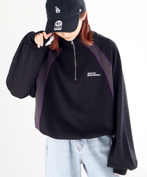 Dickies(ディッキーズ)の「【GENUINE DICKIES/ジェニュインディッキーズ】ショート丈 ハーフジップ プルオーバー(スウェット・レディース・サックスブルー/ブラック/オートミール・L/M)」の16枚目の写真