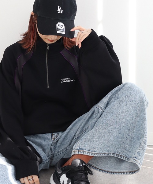 Dickies(ディッキーズ)の「【GENUINE DICKIES/ジェニュインディッキーズ】ショート丈 ハーフジップ プルオーバー(スウェット・レディース・サックスブルー/ブラック/オートミール・L/M)」の14枚目の写真