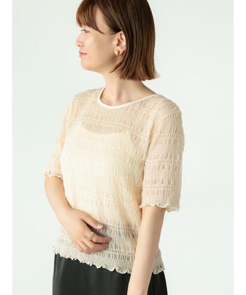 Lugnoncure(ルノンキュール)の「半袖シャーリングメロートップス(Tシャツ/カットソー・レディース・ブラック/キナリ/カーキ/オフホワイト・F)」の2枚目の写真