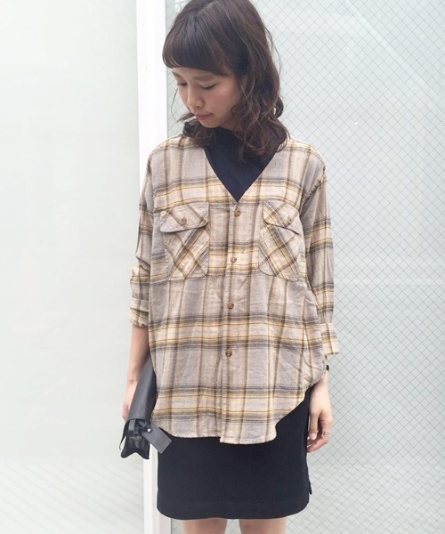 Kastane（カスタネ）の「オンブレーCHKビックシャツ（シャツ/ブラウス・レディース・マスタード/レッド/カーキ・FREE）」の2枚目の写真