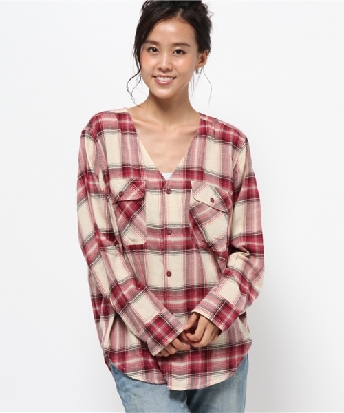 Kastane（カスタネ）の「オンブレーCHKビックシャツ（シャツ/ブラウス・レディース・マスタード/レッド/カーキ・FREE）」の14枚目の写真