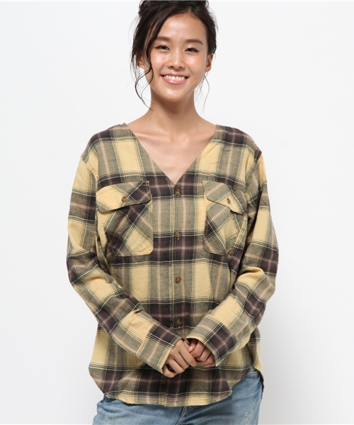 Kastane（カスタネ）の「オンブレーCHKビックシャツ（シャツ/ブラウス・レディース・マスタード/レッド/カーキ・FREE）」の15枚目の写真