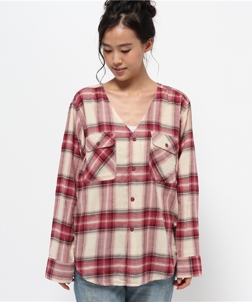 Kastane（カスタネ）の「オンブレーCHKビックシャツ（シャツ/ブラウス・レディース・マスタード/レッド/カーキ・FREE）」の9枚目の写真