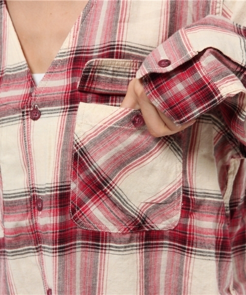 Kastane（カスタネ）の「オンブレーCHKビックシャツ（シャツ/ブラウス・レディース・マスタード/レッド/カーキ・FREE）」の4枚目の写真