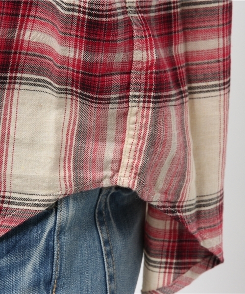 Kastane（カスタネ）の「オンブレーCHKビックシャツ（シャツ/ブラウス・レディース・マスタード/レッド/カーキ・FREE）」の5枚目の写真