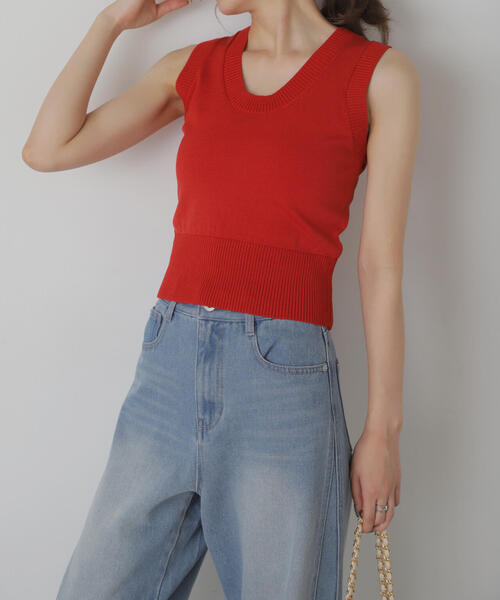 FREE'S MART（フリーズマート）の「◆Uネックノースリーブニット（ニット/セーター・レディース・ホワイト/レッド/グレー・FREE）」の13枚目の写真