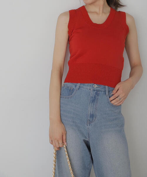 FREE'S MART（フリーズマート）の「◆Uネックノースリーブニット（ニット/セーター・レディース・ホワイト/レッド/グレー・FREE）」の10枚目の写真