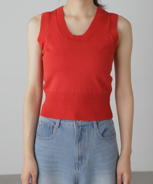 FREE'S MART（フリーズマート）の「◆Uネックノースリーブニット（ニット/セーター・レディース・ホワイト/レッド/グレー・FREE）」の5枚目の写真