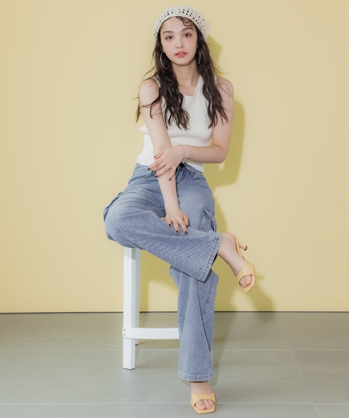 coca（coca）（コカ）の「ウエスト折り返しカーゴワイドデニム（デニムパンツ・レディース・ブルー/ブラック・S/M/L）」の9枚目の写真