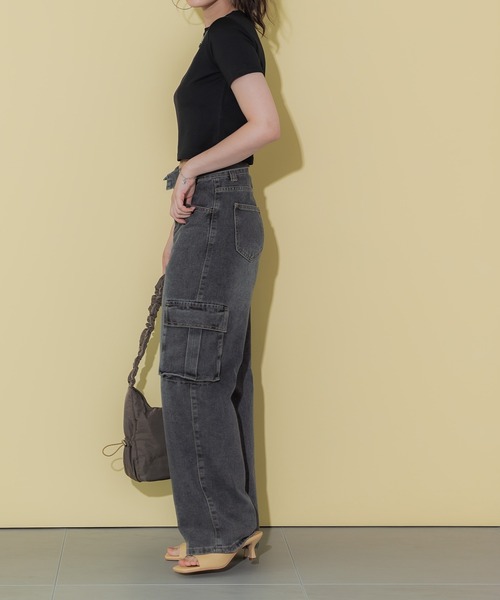 t77　Coke ワイドカーゴパンツ　変形ワイドハーフデニム　Mサイズ ワンフォークロージング 1111clothing ◇イージー ワイドカーゴ