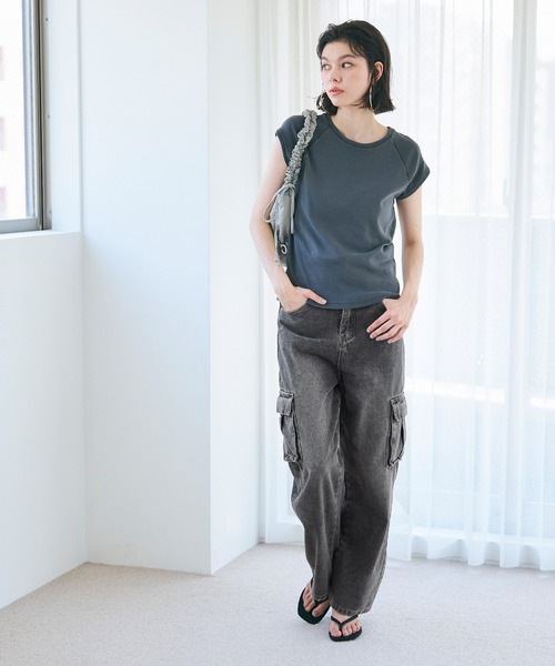 セール】ウエスト折り返しカーゴワイドデニム（デニムパンツ