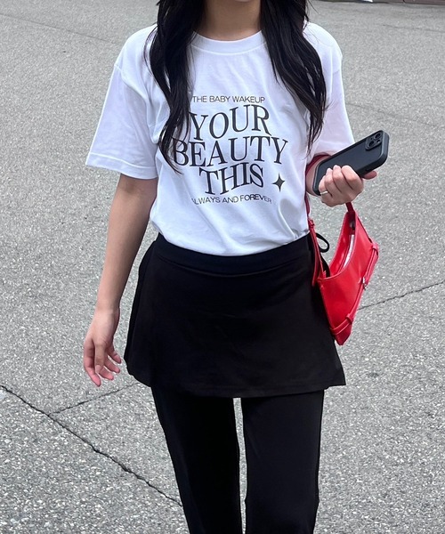 fiere(フィエール)の「韓国っぽプリント半袖Tシャツ(Tシャツ/カットソー・レディース・ホワイト・L/M/S)」の1枚目の写真