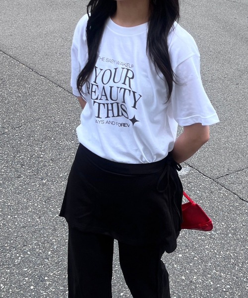 fiere(フィエール)の「韓国っぽプリント半袖Tシャツ(Tシャツ/カットソー・レディース・ホワイト・L/M/S)」の4枚目の写真