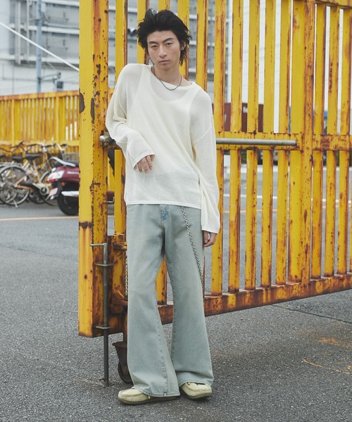 SHORT ROUND（ショートラウンド）の「SHORT ROUND/メッシュニットプルオーバー（ニット/セーター・メンズ・オフホワイト/ブラック・MEDIUM/LARGE）」の4枚目の写真