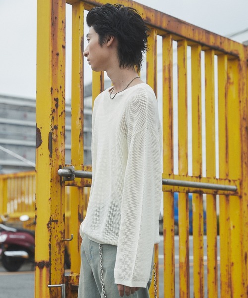 SHORT ROUND（ショートラウンド）の「SHORT ROUND/メッシュニットプルオーバー（ニット/セーター・メンズ・オフホワイト/ブラック・MEDIUM/LARGE）」の6枚目の写真