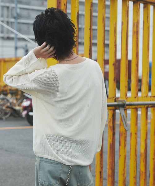 SHORT ROUND（ショートラウンド）の「SHORT ROUND/メッシュニットプルオーバー（ニット/セーター・メンズ・オフホワイト/ブラック・MEDIUM/LARGE）」の7枚目の写真