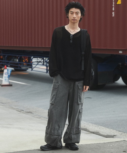 SHORT ROUND（ショートラウンド）の「SHORT ROUND/メッシュニットプルオーバー（ニット/セーター・メンズ・オフホワイト/ブラック・MEDIUM/LARGE）」の12枚目の写真