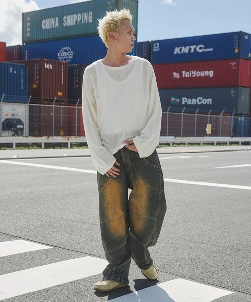 SHORT ROUND（ショートラウンド）の「SHORT ROUND/メッシュニットプルオーバー（ニット/セーター・メンズ・オフホワイト/ブラック・MEDIUM/LARGE）」の19枚目の写真