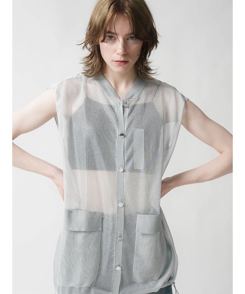 :ETHROF（イーサオブ）の「SHEER KNIT VEST（ベスト・レディース・グレー/ブラック・MEDIUM）」の2枚目の写真