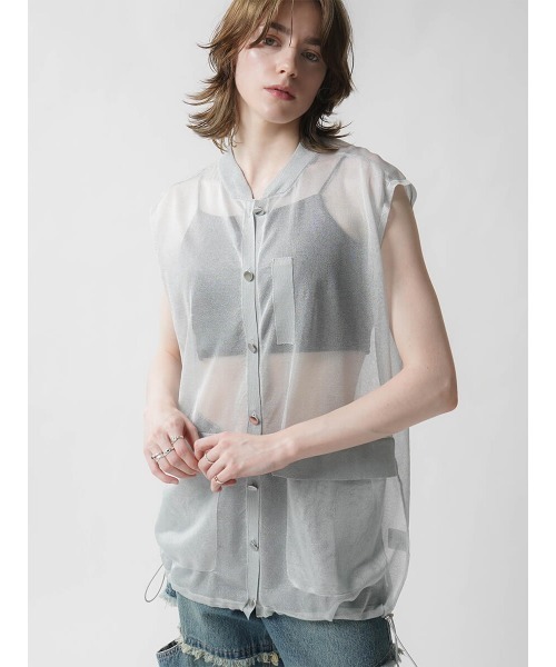 :ETHROF（イーサオブ）の「SHEER KNIT VEST（ベスト・レディース・グレー/ブラック・MEDIUM）」の9枚目の写真