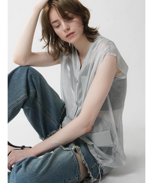 :ETHROF（イーサオブ）の「SHEER KNIT VEST（ベスト・レディース・グレー/ブラック・MEDIUM）」の7枚目の写真