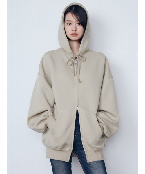 EMODA(エモダ)の「オーバージップフーディー(パーカー・レディース・ベージュ/ブラック/グレー・FREE)」の6枚目の写真