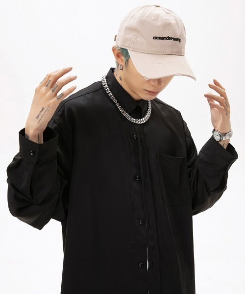 Ressaca(レサーカ)の「オーバーサイズレギュラーカラー長袖シャツ(シャツ/ブラウス・メンズ・ピンク/オフホワイト/ブラック・XL/M/S/L)」の9枚目の写真